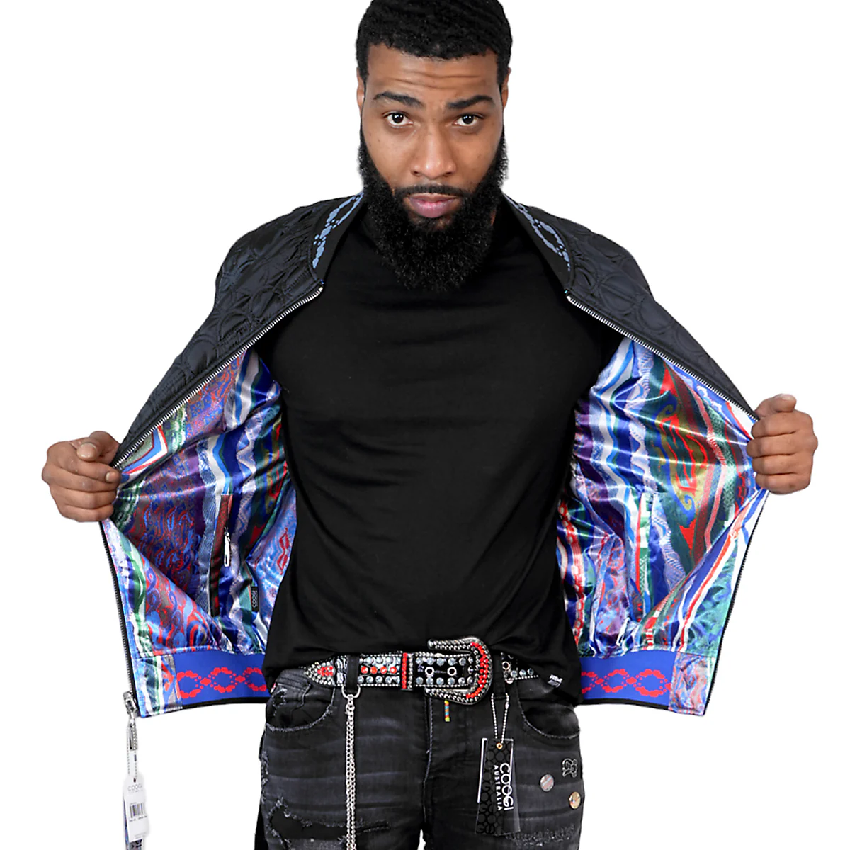 COOGI LINK QUILT (REVERSIBLE TO NATIVE BLUES PRINT) SATIN JACKET - Image 3