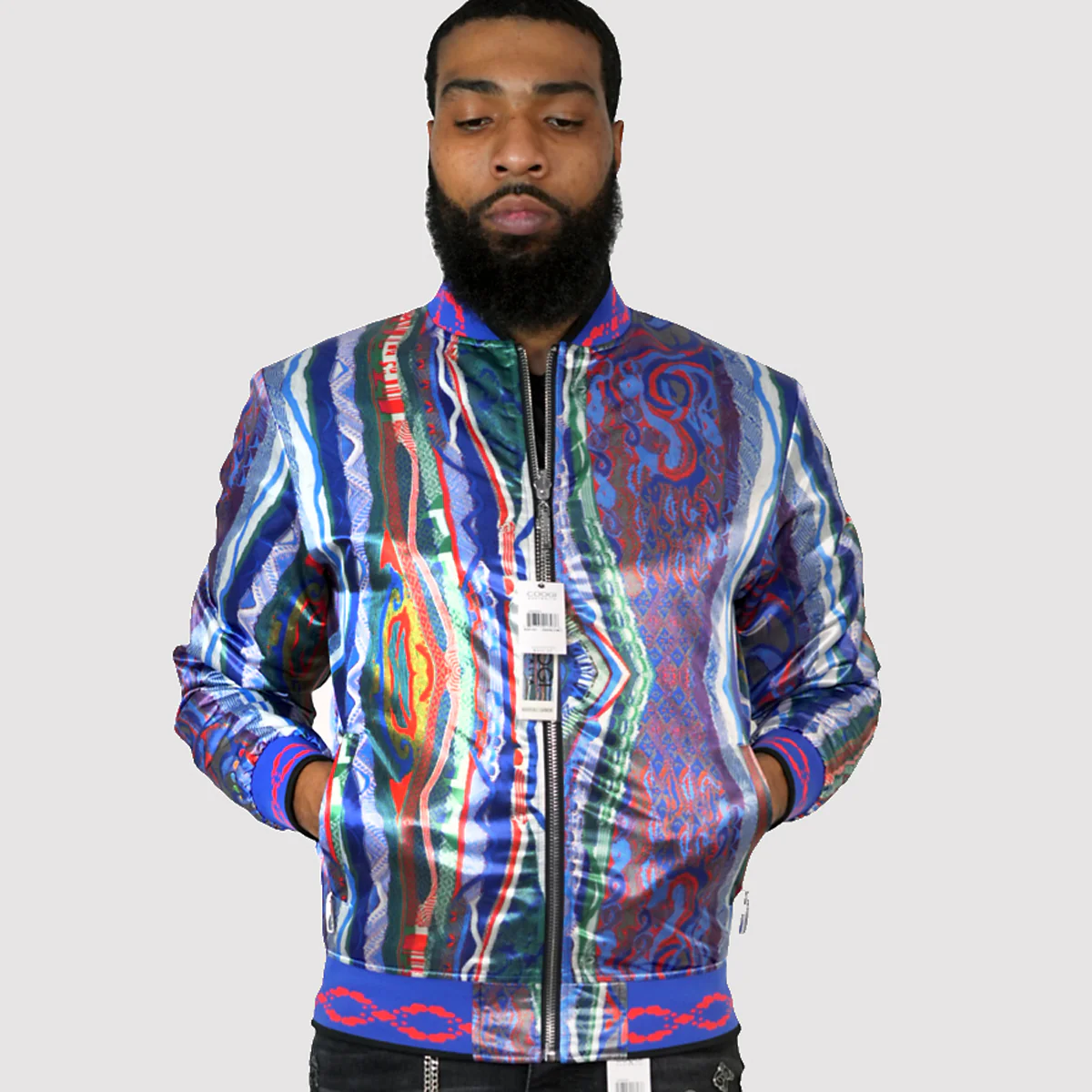 COOGI LINK QUILT (REVERSIBLE TO NATIVE BLUES PRINT) SATIN JACKET - Image 5