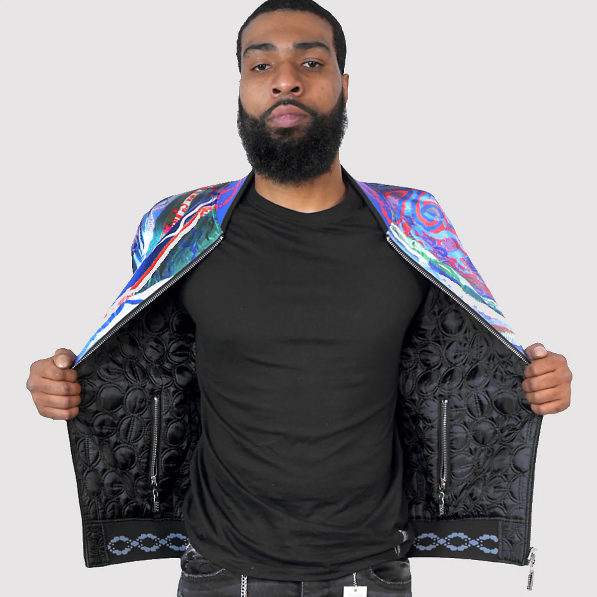 COOGI LINK QUILT (REVERSIBLE TO NATIVE BLUES PRINT) SATIN JACKET - Image 6