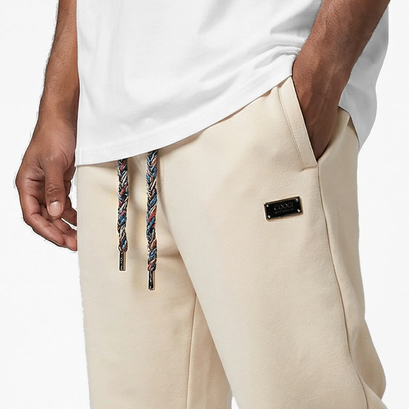 New - COOGI  - Block Logo and Statement Sweat Pant - Oversized - Bone: COOGI Crown Reserve HeavyLuxe Fleece - Image 4